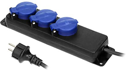 Miratic Prise Exterieure Etanche d'Atelier IP44 3 Prises Version Allemande (schuko) IP44 Câble Caoutchouc (3 m)