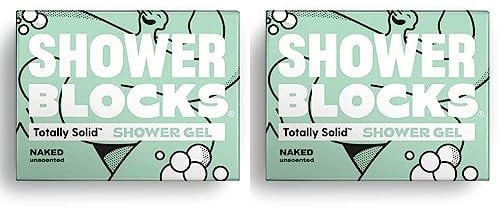 Shower Blocks - Naked Unscented Solid Shower Gel | Plastic, Cruelty and Paraben Free | Vegan | Moisturising Body Soap For The Shower (Pack of 2)