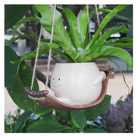 UMESONG Pot de fleurs suspendu en forme de visage souriant pour chaîne de perles en résine vivante pour intérieur ou extérieur, idée cadeau pour la fête des mères, Noël
