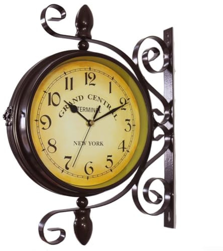 Wanduhr Vintage Doppelseitige Wanduhr Schmiedeeisen Bahnhof Grand Station Stil für Kaffee Bar Dekoration