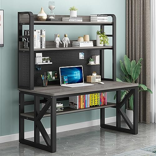 KAZUP Computertisch mit Ablageflächen und Stecktafel, moderner Studentenschreibtisch, großer Arbeitstisch für Arbeitszimmer, Schreibtisch für Zuhause und Büro (99 cm, Grau + Schwarz)