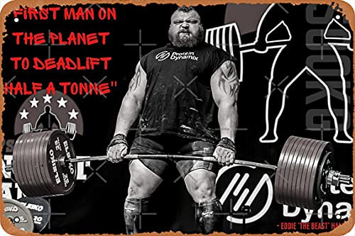 Eddie Hall – First Man On The Planet 500 kg Deadlift Zitat Poster Metall Blechschild 20,3 x 30,5 cm Man Cave Retro Vintage Wanddekoration Kunst
