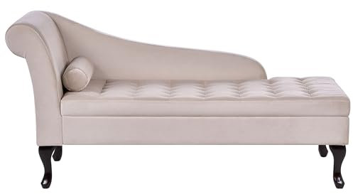 Chaiselongue linksseitig Samt beige mit Lehne Bettkasten Dekokissen Pessac