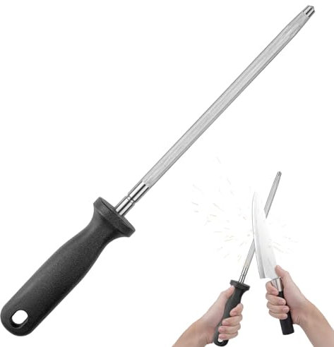 Sharpening Steel, 32.3cm Carbon Steel Knife Sharpener, 8 Inch Honing Steels with Ergonomic Polypropylene Handle, Lightweight Honing Rod for Honing Kitchen Knives(Diameter: 9.5mm)