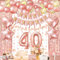 ZERODECO Rose Gold Birthday Party Decorations 40th, Happy Birthday Banner 40th Theme Banner Fringe Curtain 40 Garland Heart Star Foil Confetti Balloons for Women Girls Queen Princess Birthday Party