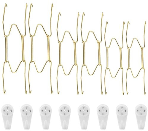 ZEACCT 6 Stück Telleraufhänger, Unsichtbare Goldene Teller Display Federhakenhalter, Telleraufhänger für Wände, Stahl-Wandplatten-Aufhänger, Dekorative Telleraufhänger für Teller und Kunst