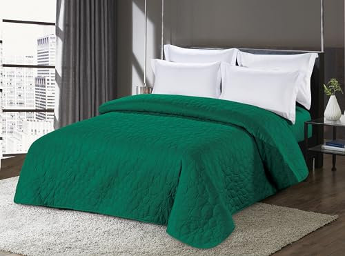 FEBE Tagesdecke Bettüberwurf Grün 200x220 cm Überwurfdecke Sofadecke Sofaüberwurf Flauschig Mikrofaser Zimmer Deko Throw Blanket