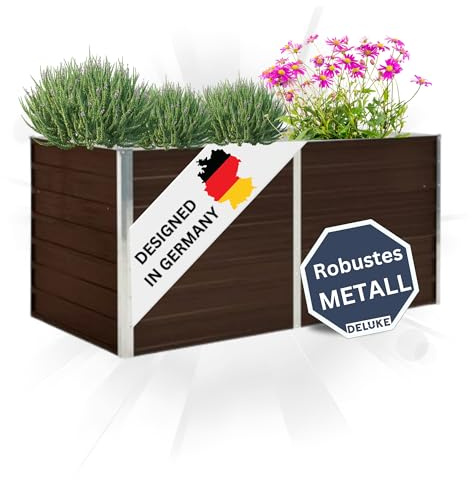 DELUKE Hochbeet für Garten Oskar Braun | 160x80x77cm | Verzinkter Stahl | Wetterfest | Gartenbeet Kräuterbeet Blumenbeet Beet hoch Frühbeet für Garten Gemüsebeet