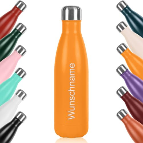 polar-effekt Sport Trinkflasche Edelstahl 500 ml in Gelb mit Gravur - für Fitness und Gym