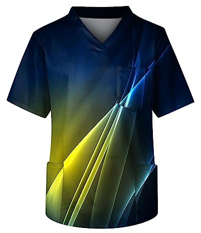 Scrubs Herren Summer Gemustert Blusentops Mit Taschen V Ausschnitt Boxy Kurzarm Dünne Blusen Männer Elegantes Swing Camping Atmungsaktive Dunkelblau