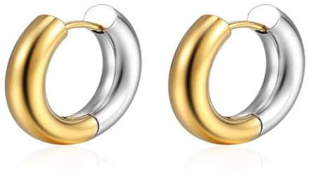HUGE TOMATO Minimalistische zwei Ton Gold und Silber Multi-Size-Metall klobige Hoop-Ohrringe für Frauen Mädchen Geschenk 8 Größen verfügbar 10/12/14/16mm