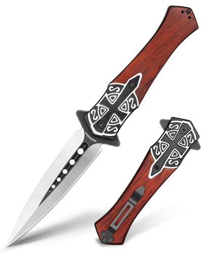 LOTHAR PASTOR 2 Klappmesser, D2 Stahl Einhandmesser mit Gürtelclip, Taschenmesser mit 3D Prägen Reliefgravur, Liner Lock, Geeignet für Sammlung