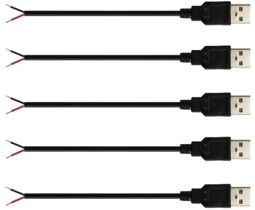 PENGLIN 5PCS 30CM USB 2.0 Male 2Pin Pigtail Cable, 3A 5V USB Type A 2 Core Bare Wire Open End Extension Cable for DIY Repair