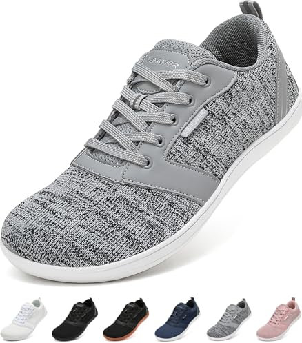 LENUVER Barfußschuhe Damen Sommer Barfussschuhe Herren Traillaufschuhe Atmungsaktiv Straßenlaufschuhe Leichte Fitnessschuhe Schnell Trocknend Sneaker (Grau, 36EU)