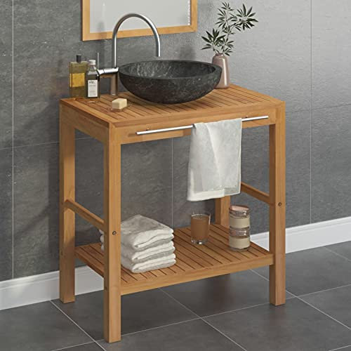 Sufrk Waschtisch Massivholz Teak mit Waschbecken Marmor Badezimmer Unterschrank Waschbecken Waschtisch Unterschrank Waschbecken Bad Schwarz 3058161