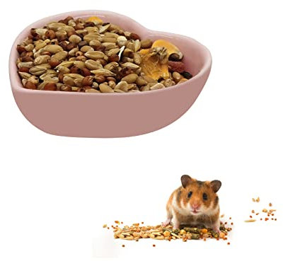 LuckyOpt Hamster Bowl, Ceramic Heart-shaped Pet Food Bowl, Washable Small Animal Bowls Hamster Water Bowl for Guinea Pig, Gerbil, Hedgehog, Chinchilla, Parrot (Pink)