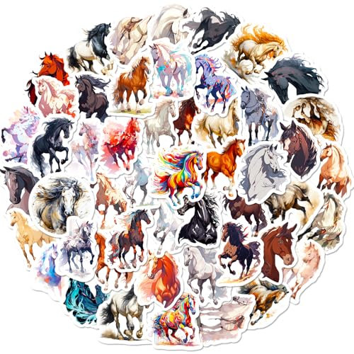 Horse Stickers 50PCS, Waterproof Vinyl Animal Decals for Water Bottles Laptops Journals Scrapbooks Notebooks Bumpers Helmets – Fun Crafting Pack for Kids Teens Adults Horse Lovers DIY Projects