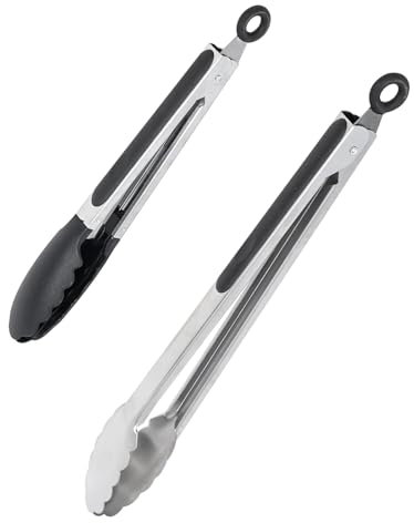 YANDEA Set of 2 Cooking Tongs, Heat-Resistant,Kitchen Utensils,Cooking Utensils for Grill,Salad,BBQ,Frying,Baking,Serving 9/12 inches