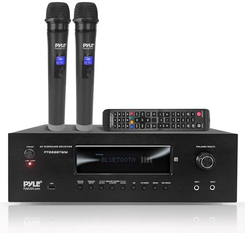 Pyle Amplificador de Sonido, 1000W, Bluetooth, Inalambrico, Sistema Receptor de Karaoke y Cine, para el hogar, Microfono inalambrico, 5.2 Canales, MP3/USB/HDMI/AM/FM Radio