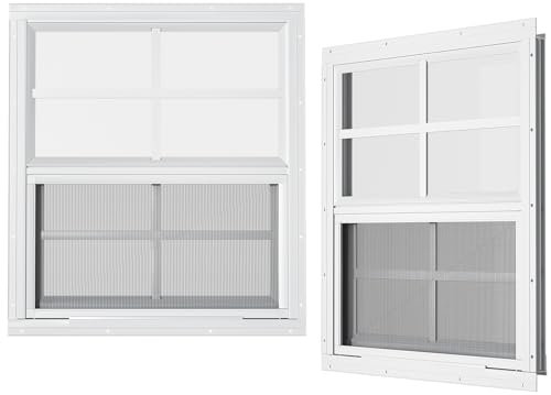 WRISIN 2 Stück Schuppenfenster – 61 cm B x 68,6 cm H, bündige Montage, weiße Haushaltsfenster für kleine Spielhäuser, Scheunen, Hühnerställe