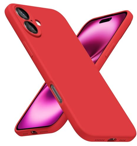 LoeoeL for iPhone 16 Plus Phone Case Silicone, Minimalist Ultra Thin Slim Soft Rubber Gel Solid Color Matte TPU Cute Case for Women Men, Girly Plain Aesthetic Design & Camera Cover Protection, Red