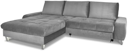 Ecksofa mit Schlaffunktion Heron L-Form, Sofa Couch mit Bettkasten, 3-Sitzer Eckcouch, Schlafsofa für Wohnzimmer, Big Sofa Couch mit Schlaffunktion (Grau, Ottomane Links)