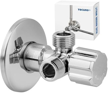 tecuro | D441094 Vanne d'angle à double fuite | Avec rosace coulissante Ø 56 mm | Raccord mural 1/2 (DN 15) | Avec deux sorties raccord 3/8 | Laiton | Chromé | D441094