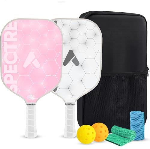 SmashAce Juego de 2 palas de pickleball rosa y blanco