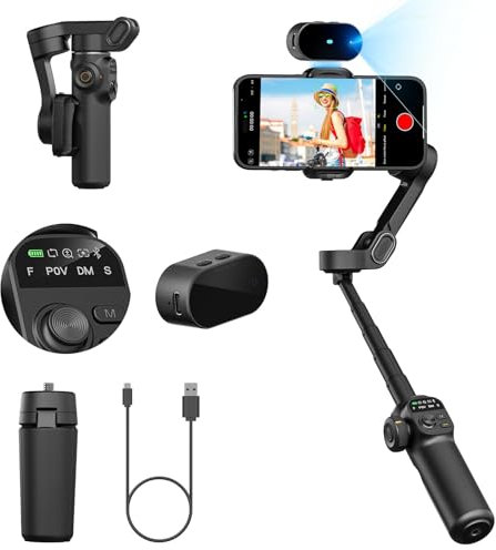 AOCHUAN 3 Ejes Cardán Estabilizador para Smartphone, Seguimiento SIN Aplicaciones, Varilla de Extensión, Estabilizador de Seguimiento de Caras y Objetos para iPhone, Grabación Vídeo - Smart X2AI Negro