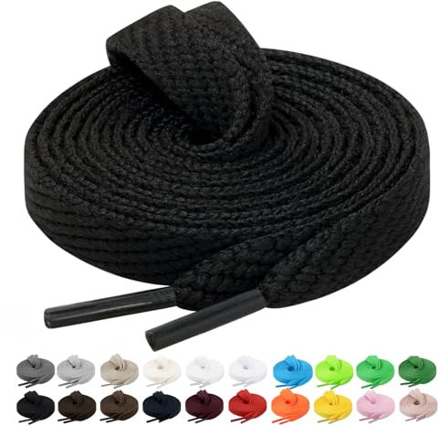 Handshop 2 pares de cordones planos para zapatillas 10mm ancho 20 colores, cordones anchos para zapatillas deportivas, zapatillas de skate Negro 114 cm