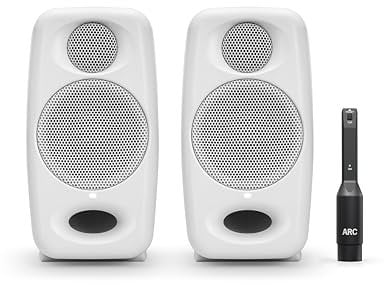IK Multimedia iLoud Micro Monitor Pro White (coppia) 50 Watt Portatile & Potente Monitor Studio di Riferimento, Amplificatore Classe D Ad Alta Efficienza, Driver Personalizzati per Mixaggio Musica