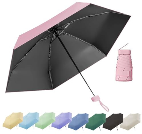 Thryviel Mini parapluie compact anti-UV UPF50+, ultraléger 245g, protection solaire élégante, parapluie pliant portable voyage, Parapluie pliant de voyage MINI Coupe - vent (#05 Rose clair)