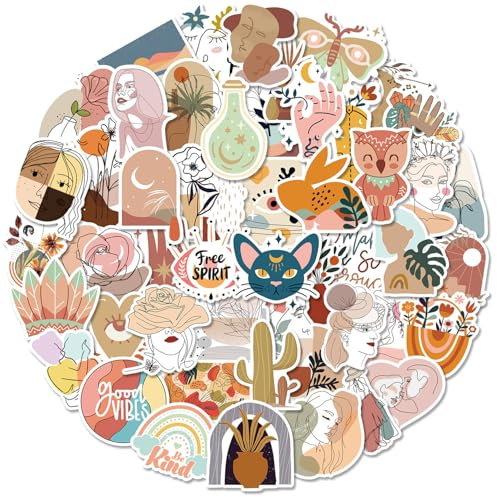 Set di 100 adesivi bohémien, impermeabili, in vinile, con fiori botanici, per laptop, bottiglia d'acqua, skateboard, bagagli, computer, per bambini e adulti