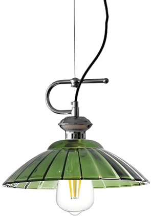 HJXDtech Suspension Industrielle en Côtelé avec Accents Chromés, Luminaire de Plafond avec 180cm Réglable Câble, E27 Lampe Suspendu Lustre pour Cuisine Salle à Manger Chambre (Vert, 30cm)