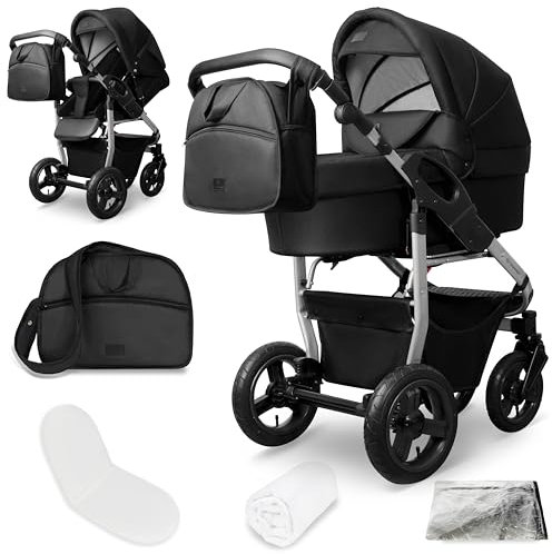 Bergsteiger Capri Kombikinderwagen 2-in-1 ohne Babyschale – Babywanne & Sportsitz, Luftreifen, Federung, höhenverstellbarer Griff, faltbar, Zubehör