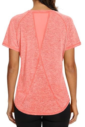 Gyabnw Women's Sports T Shirt Back Mesh Loose Fit Lightweight Orange