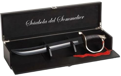 Sciabola del Sommelier, Spada da Champagne con Cassetta in Legno Nero, 57 cm, Accessorio Professionale per Sabrage