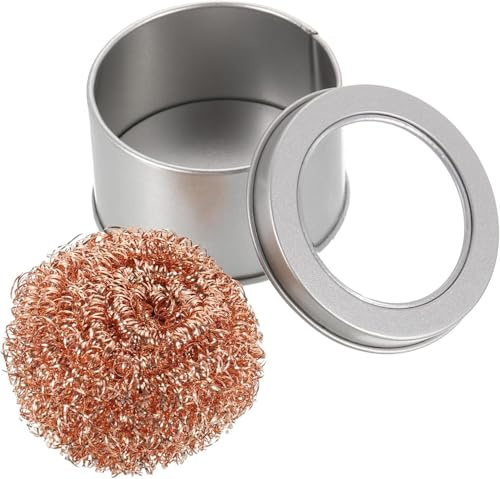 AYMBH Brass Soldering Iron Tip Cleaner – Copper Wire Cleaning Ball & Metal Holder | No-Water Soldering Tip Cleaner for Oxide Removal | De-Soldering Wire Ball for Tip Maintenance & Waste Absorption
