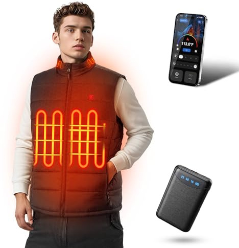 VIWKO Gilet Chauffant Homme avec Contrôle APP - Veste Chauffante Électrique Léger avec Batterie, 4 Réglages Chaleur pour Ski, Randonnée, Chasse, Travail Extérieur (Taille XL)