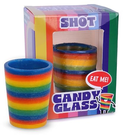 3er Pack Shotgläser aus Zuckermasse – je 50g essbare Schnapsgläser mit Erdbeergeschmack – ideal für Party, Geburtstag & JGA – die 4cl Becher sind bruchsicher & einzeln verpackt – bunte Lutscher-Optik