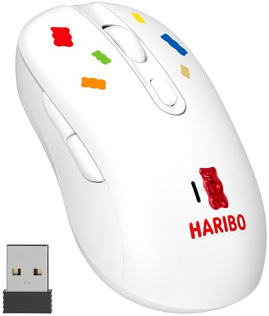 DCHK HARIBO Kabellose Maus, Bluetooth 3.0/5.0 & 2,4 GHz, einstellbare DPI | lung, kompaktes Gummibärchen-Design für Laptop, Desktop-PC, Weiß
