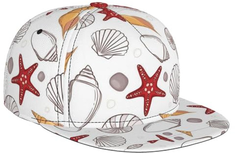 BLWSLC Shell Seestern Printed Hip-Hop-Baseballkappe, verstellbar, geeignet für Reisen, Wandern und Workout, Schwarz