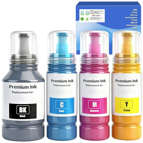 TONTINTA Ink Compatible Ink Bottles for ET-2700 2750 2751 ET-2850 2851 2856 ET-2951 2950 2955 2956 2959 ET-3700 3750 ET-3850 ET-4750 ET-4850 ET-15000 Printers (4 Pack, Black Cyan Magenta Yellow)