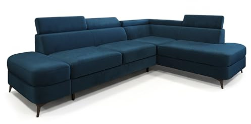 Masseno Ecksofa AVISE M R-S mit Schlaffunktion L-Form, Klassisch Sofa mit Bettkasten, Wohnzimmersofa, Couch, Soffa, Bettsofa, Couchgarnitur - Blau, Monolith 77