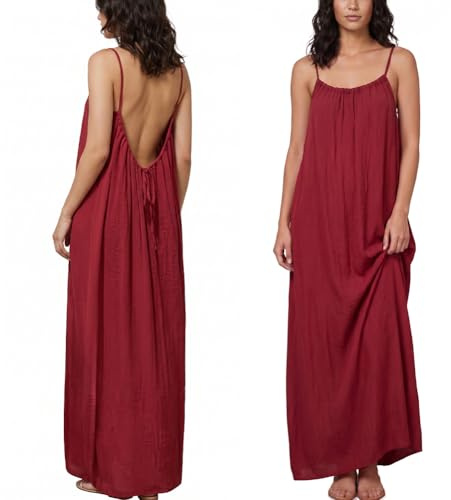 Aomig Backless Cami Dress for Women Long Maxi Casual Sundress Ladies Open Back Lounge Dresses with Back Tie Spaghetti Strap Backless Cami Dress Summer Dress Solid Color Beach Vacation House Clothes
