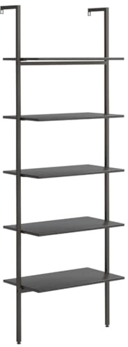 Qnhdfrt Scaffale Pendente a 5 Livelli Nero in Acciaio 64x35x185 cm | Libreria salvaspazio a scala per soggiorno, camera e ufficio. Struttura in acciaio e legno multistrato nero.