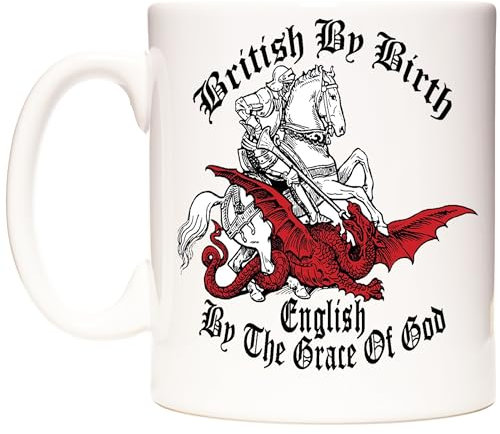 England Mug. British by Birth - English by The Grace of God, 11oz Ceramic Gift Mug. England Patriotic St George and The Dragon Coffee Mug.