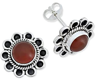 Ohrstecker 925 Silber Karneol orange roter Stein Edelstein Ohrringe echt Silber Damen Sterling Silber Stecker Geschenk(MOS-056-16)