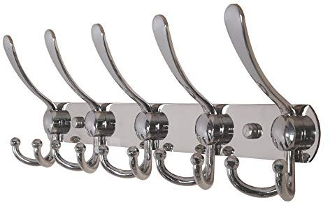 Dseap Garderobenleiste - Schwerlast Garderobenhaken Mit 5 Dreifachhaken, Edelstahl Wandgarderobe, Kleiderhaken Wand, Hakenleiste Garderobe für Mantel Hut Handtuch Handtasche, Verchromt, 2er-Pack