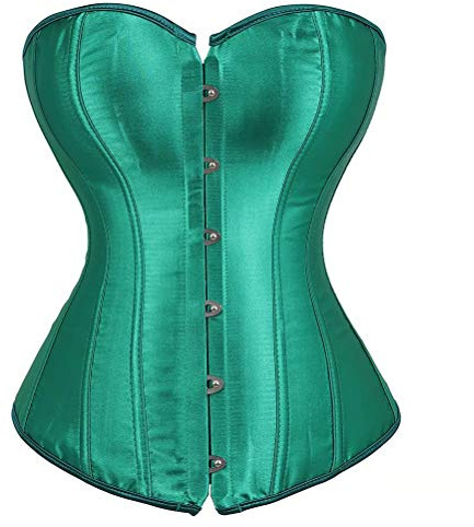 jutrisujo Green Corset Tops Bustier Vintage Lace up Women Overbust Satin Plus Size Halloween M
